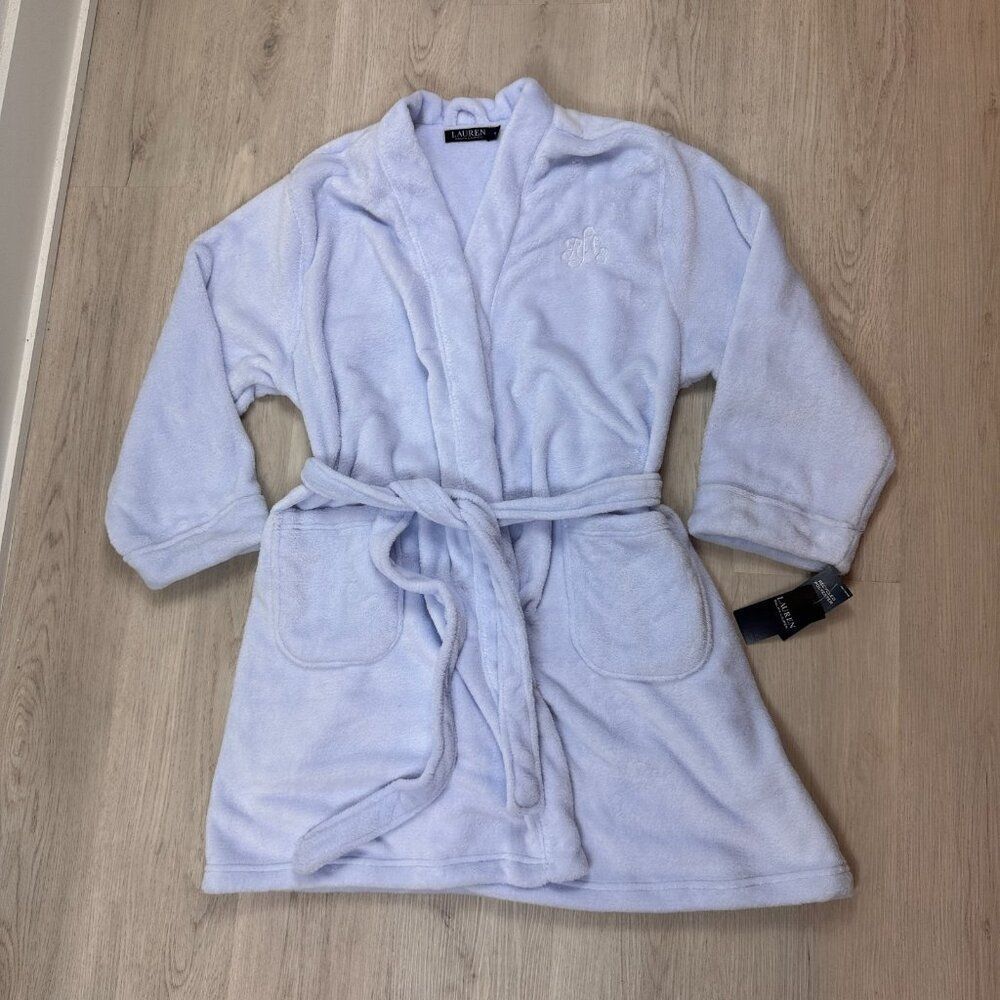 Lauren Ralph Lauren Bath Robe Womens XL Blue Embroidered Logo RLL Plush‎ Fleece